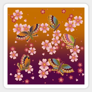 Japanese Butterfleis Amid Sakura Blossoms Sticker